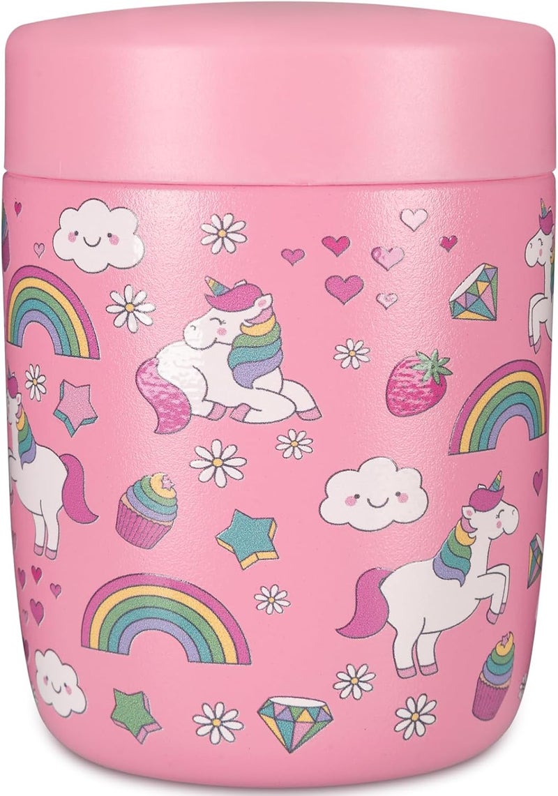Charcy 9oz Stainless Steel Vacuum Insulated Kids Food Jar - Soup Thermo for Hot & Cold Food - Pink Rainbow Mermaid - Image 1